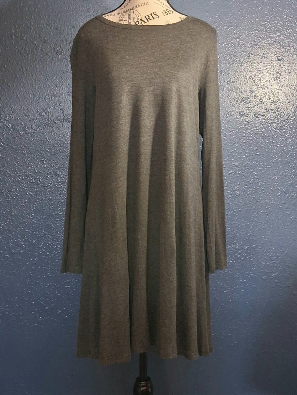 Popyoung Womens Grey Soft Lightweight ALine Swing Dress Midi XL NWT